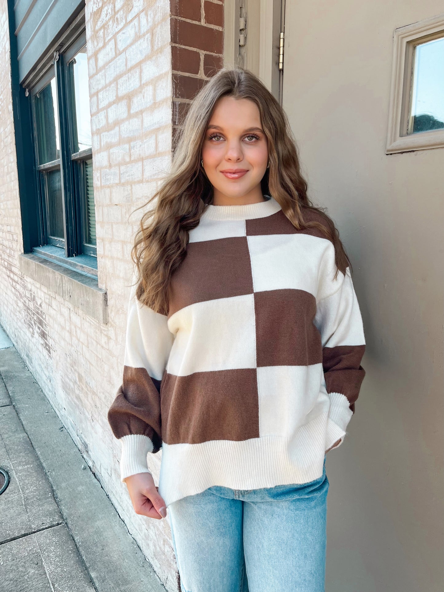 Checked Out Sweater | Coffee