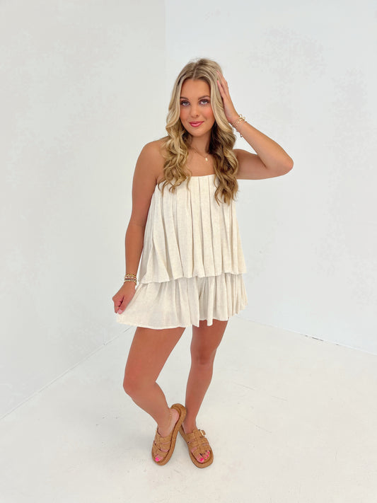 Sunset Stroll Pleated Romper | Natural
