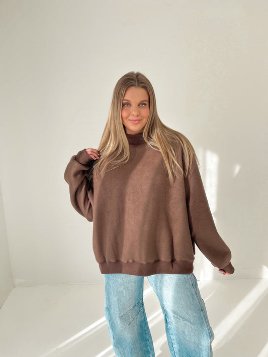 Soft Touch Mock Neck Sweatshirt | Brown