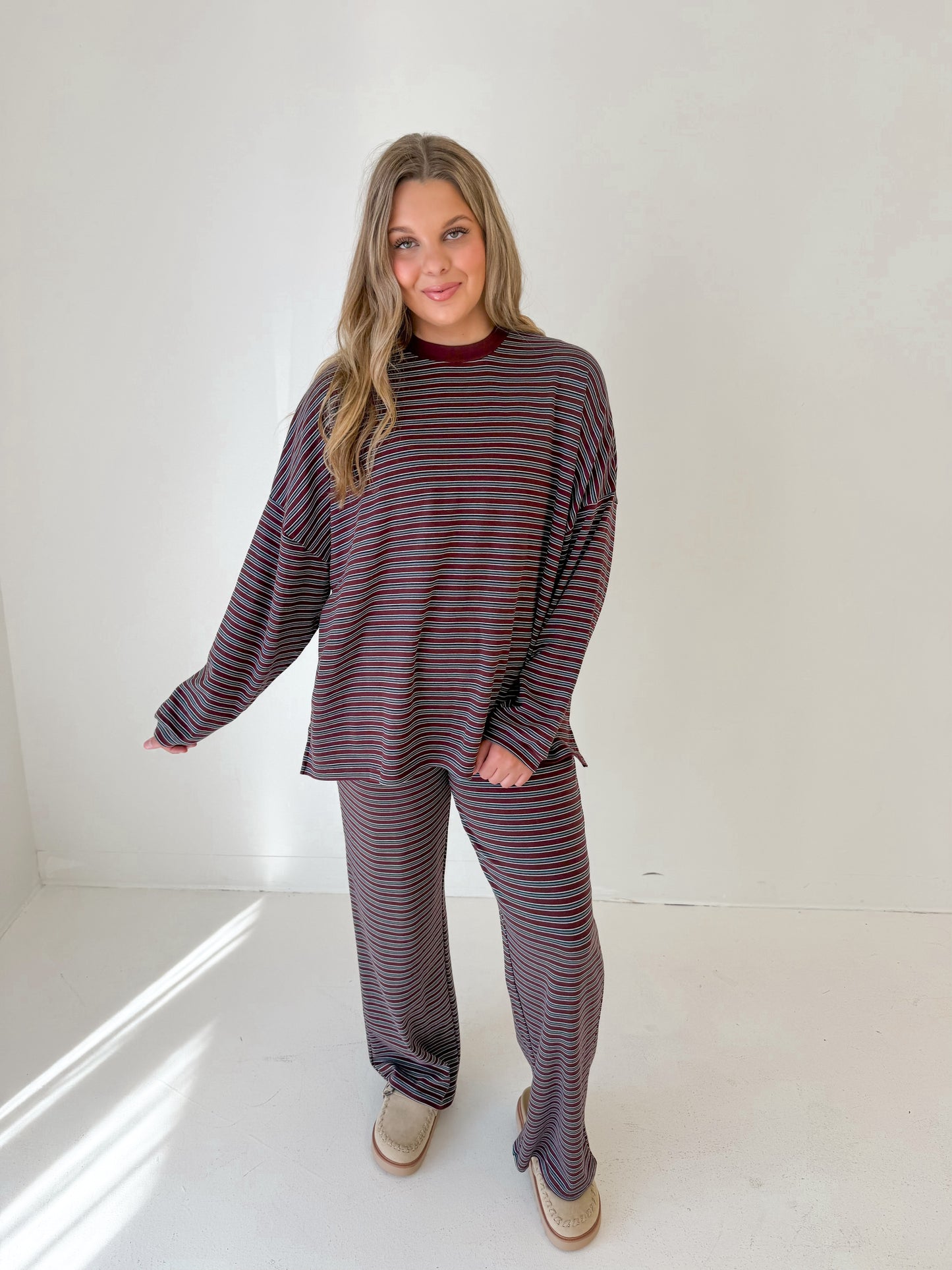 Striped Muse Knit Bottoms | Burgundy