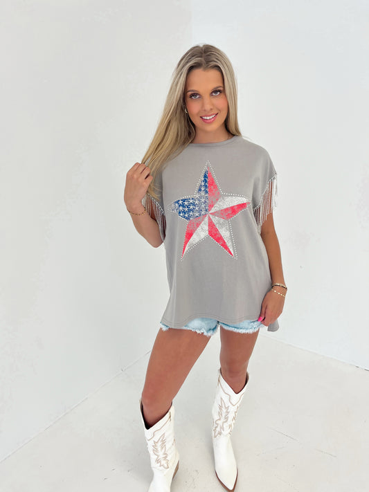 Pretty & Patriotic Top | Grey