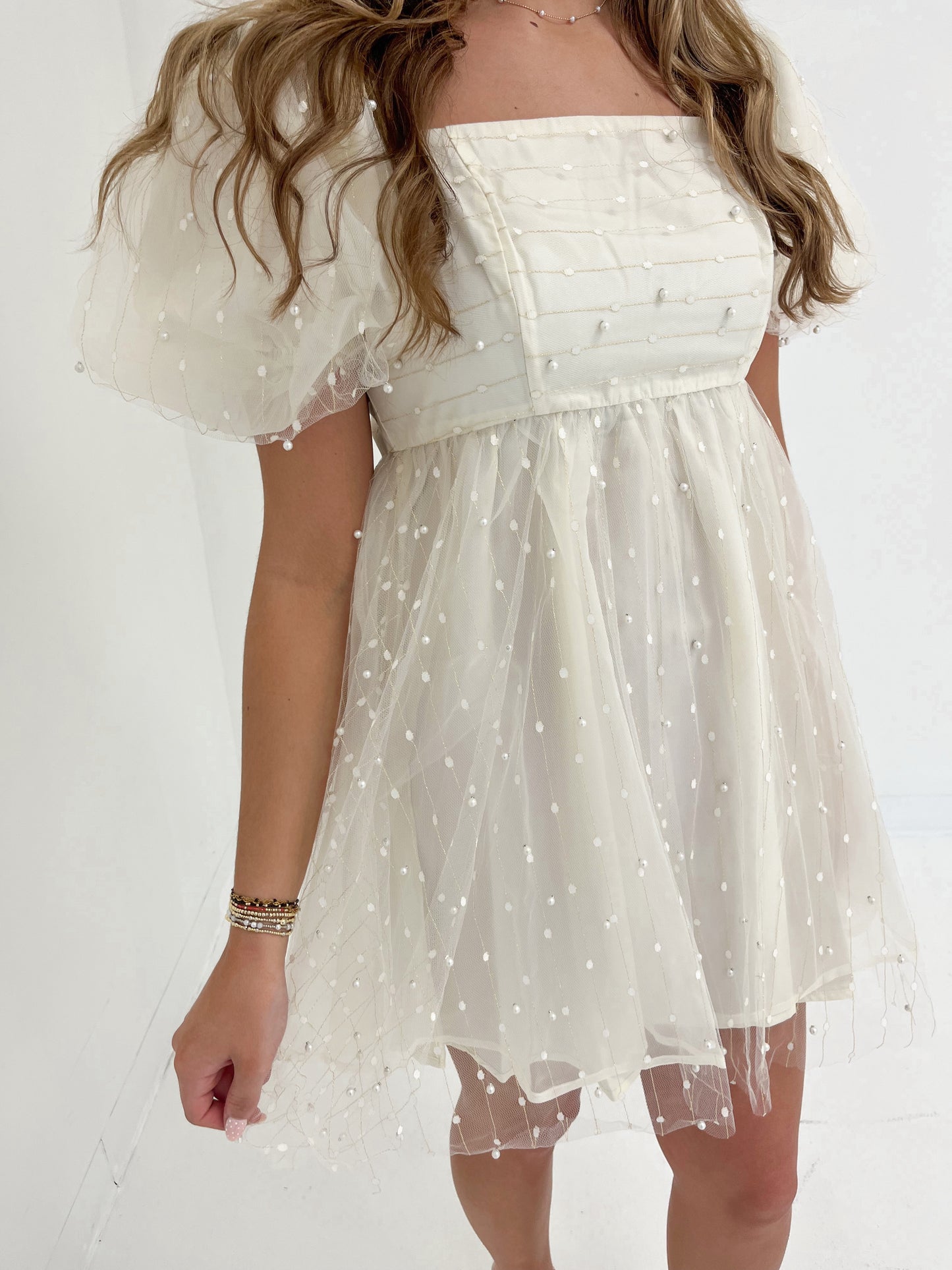 Ritzy Bliss Pearl Mini Dress | Cream