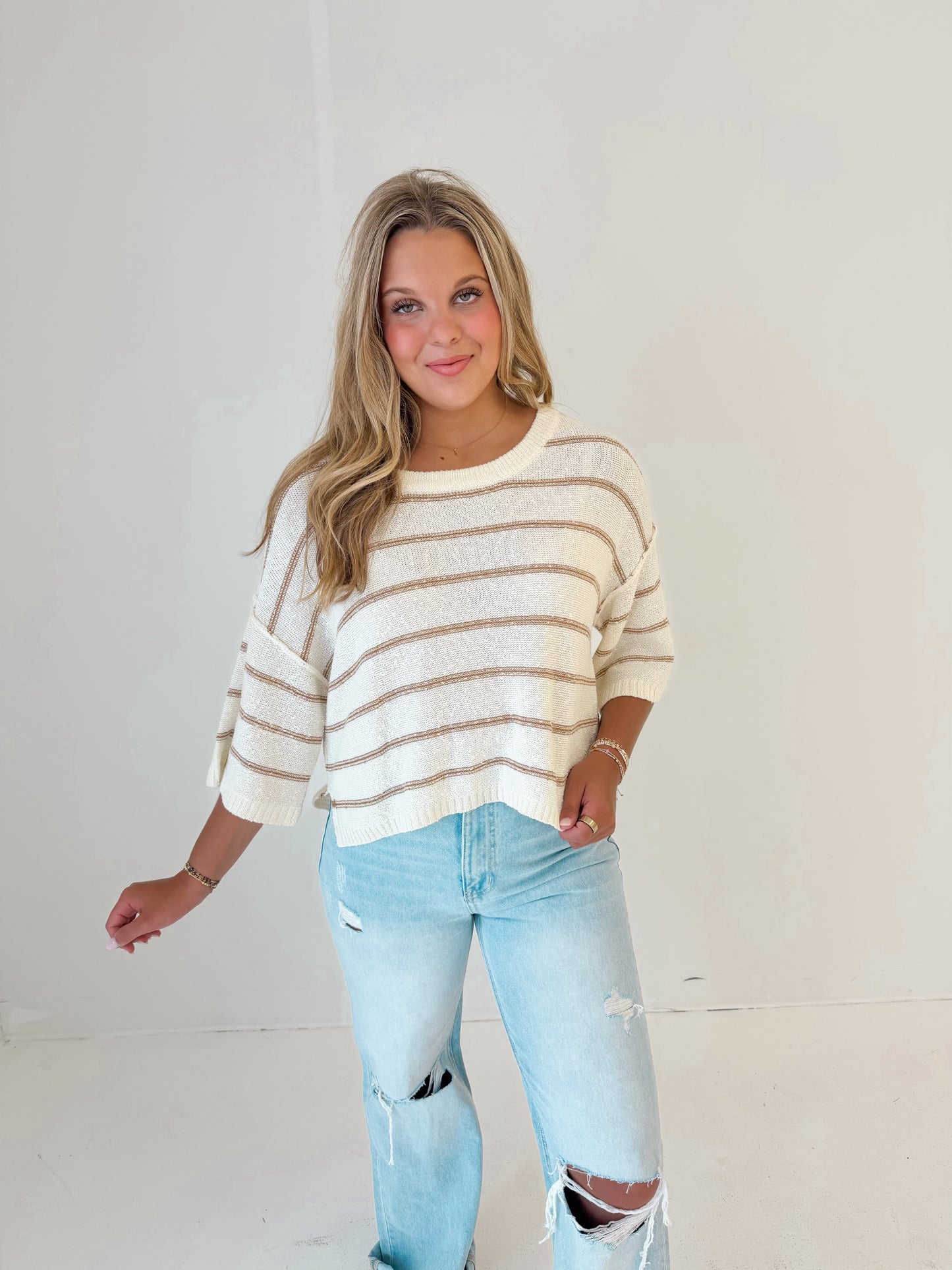 All In The Lines Top | Cream/Camel