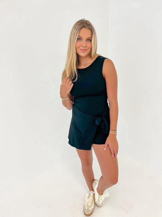 On The Move Wrap Romper Dress | Black