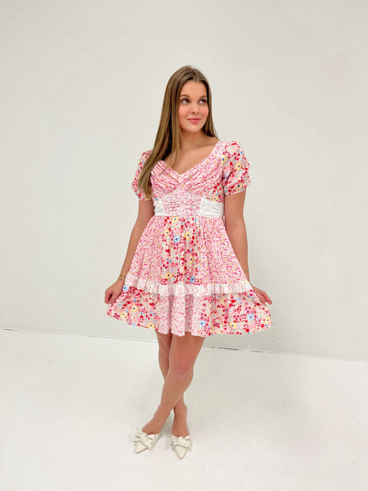 Blossom Boulevard Mini Dress | Pink Floral Multi