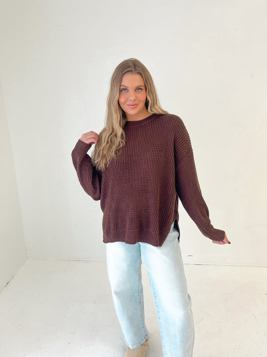 Mocha Morning Oversized Knit Sweater | Brown