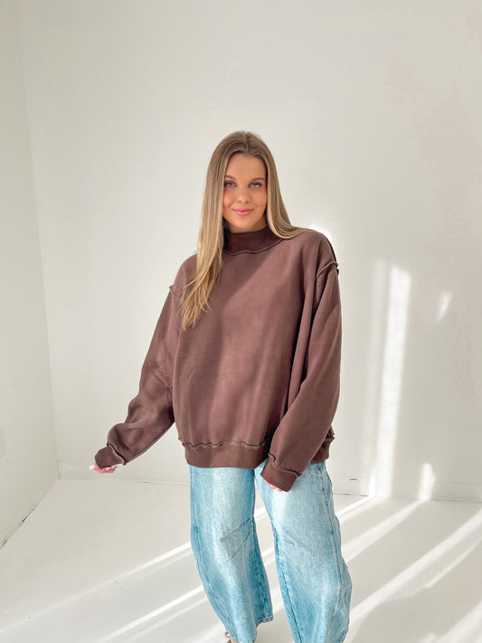 Soft Touch Mock Neck Sweatshirt | Brown
