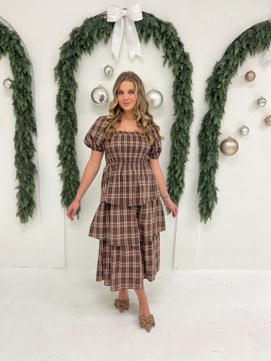 Plaid Perfection Maxi Dress | Brown Multi