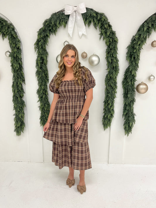 Plaid Perfection Maxi Dress | Brown Multi