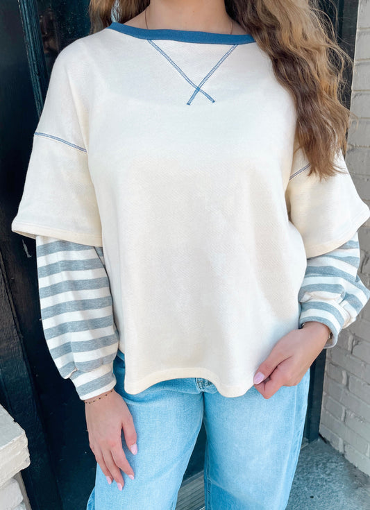 Something New Striped Contrast Pullover Top
