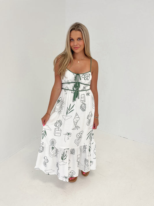 Summer Breeze Midi Dress | Green/Ivory