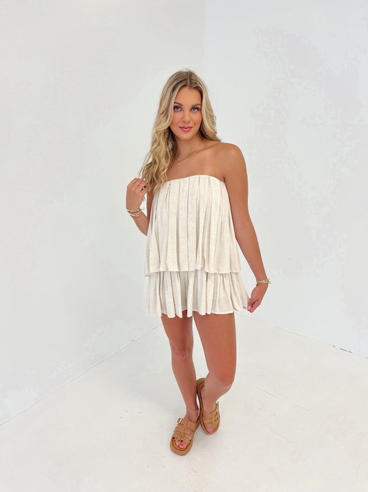 Sunset Stroll Pleated Romper | Natural