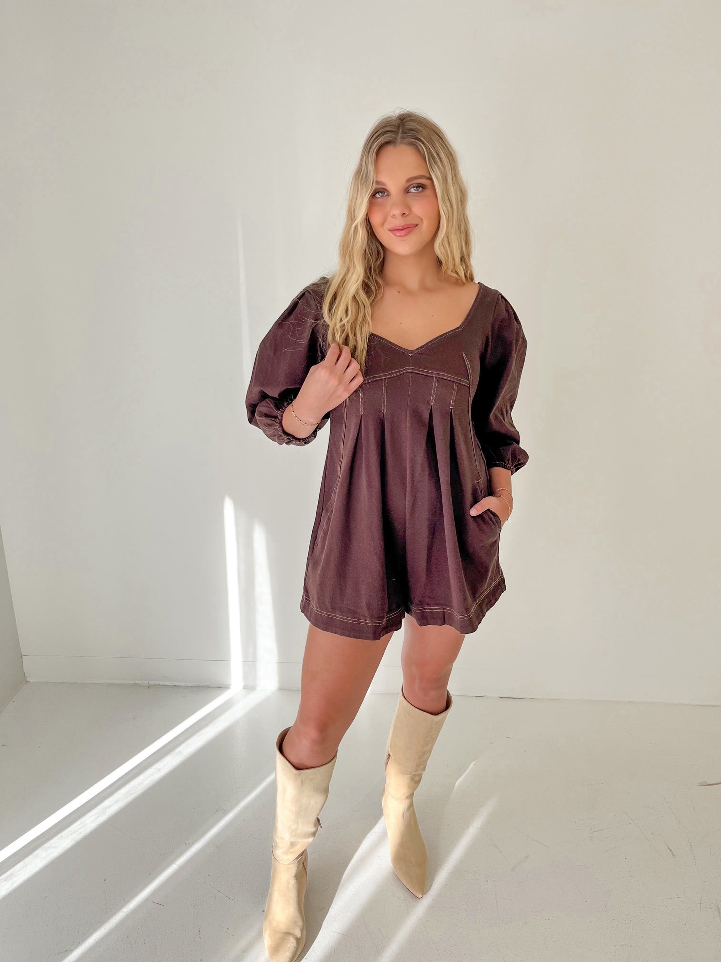 Brown Sugar Denim Romper