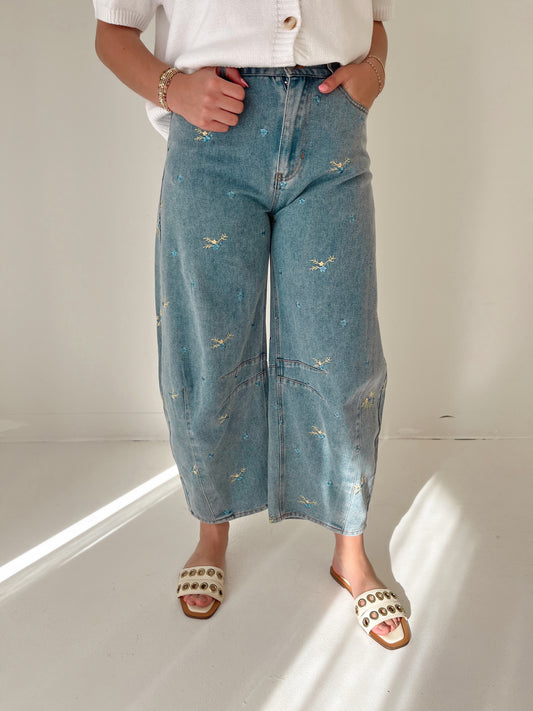 Flower Patch Barrel Jeans