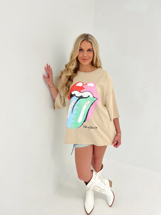 Rolling Stones Oversized Graphic Tee | Beige