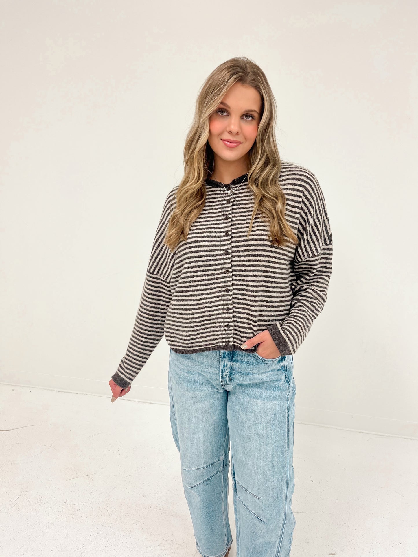 Soft Stripe Button Top | Dark Brown
