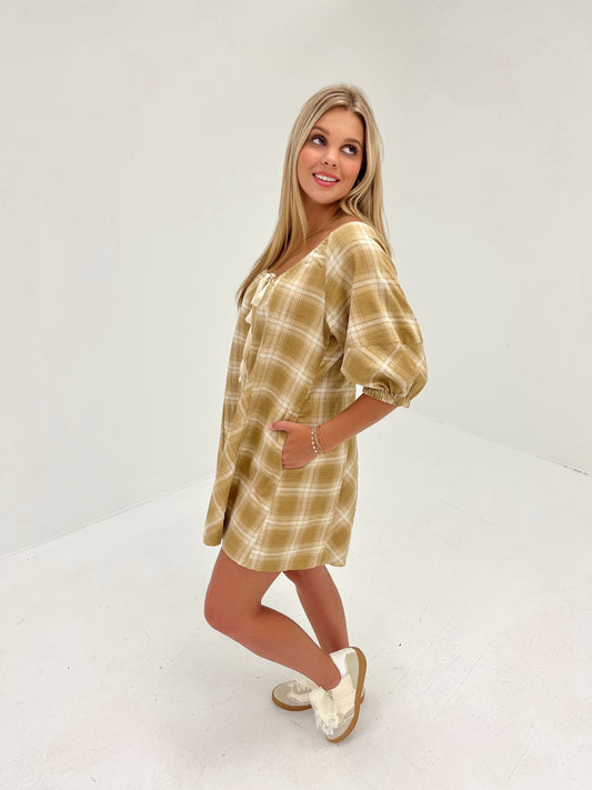 Gridline Plaid Romper | Camel