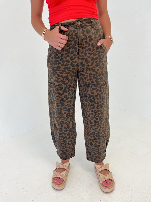 Uptown Chic Leopard Barrel Pants