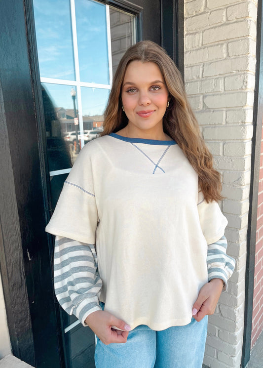 Something New Striped Contrast Pullover Top