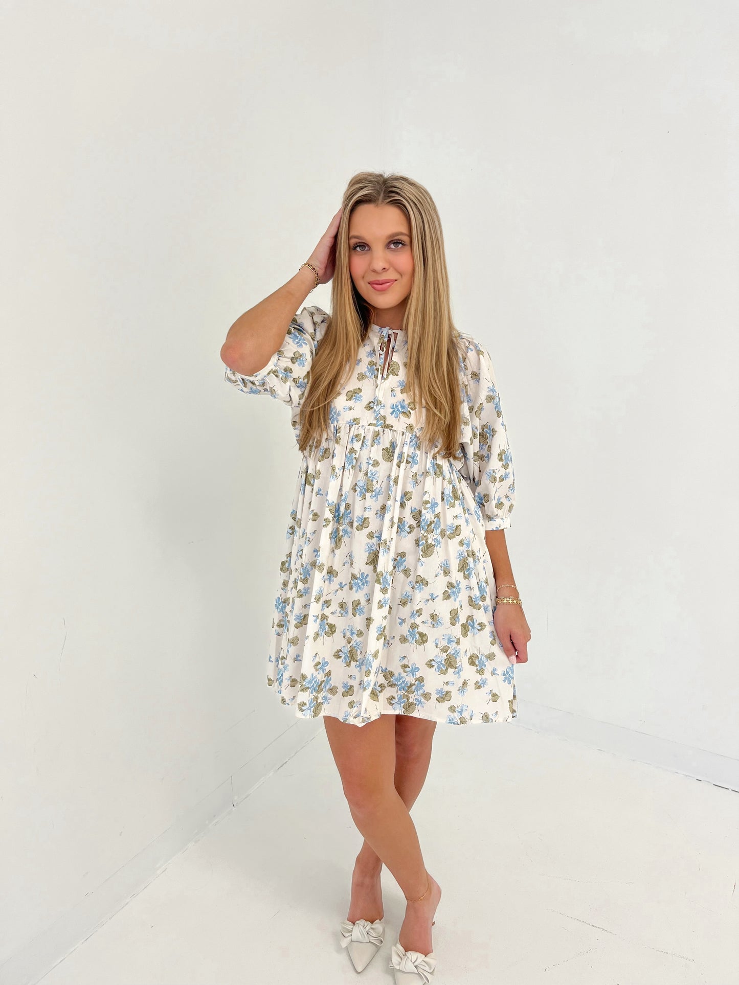 My Type Floral Mini Dress | Blue/Ecru