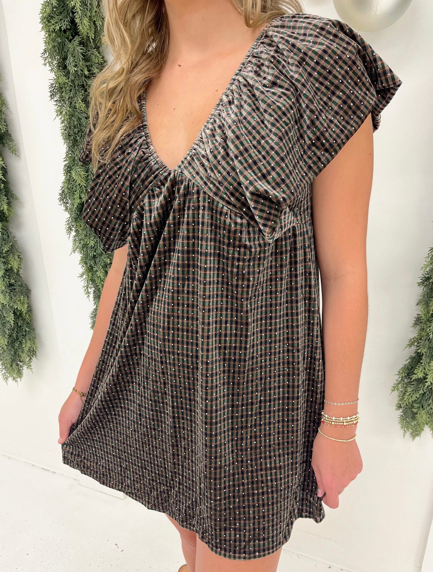 Velvet Noel Plaid Mini Dress | Green Multi