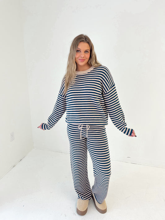 Cozy Stripe Knit Bottoms | Navy/Taupe