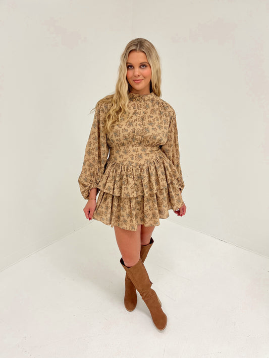Floral Daydream Mini Dress | Camel Multi