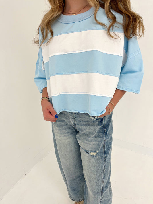 Marren Color Block Tee | Sky Blue/White