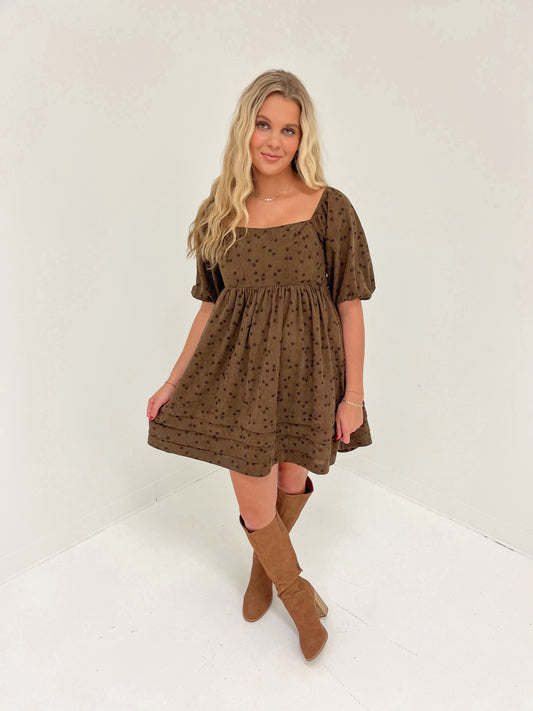 Falling Petals Corduroy Mini Dress | Mocha