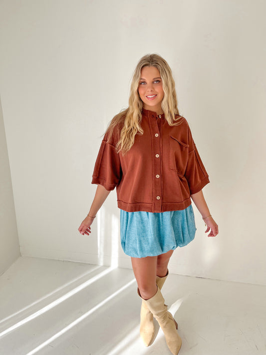 Style Check Button Down Top | Chestnut