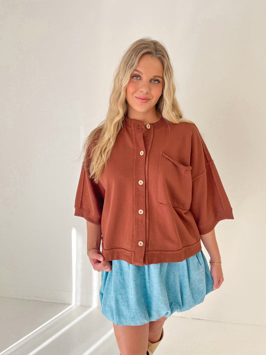 Style Check Button Down Top | Chestnut