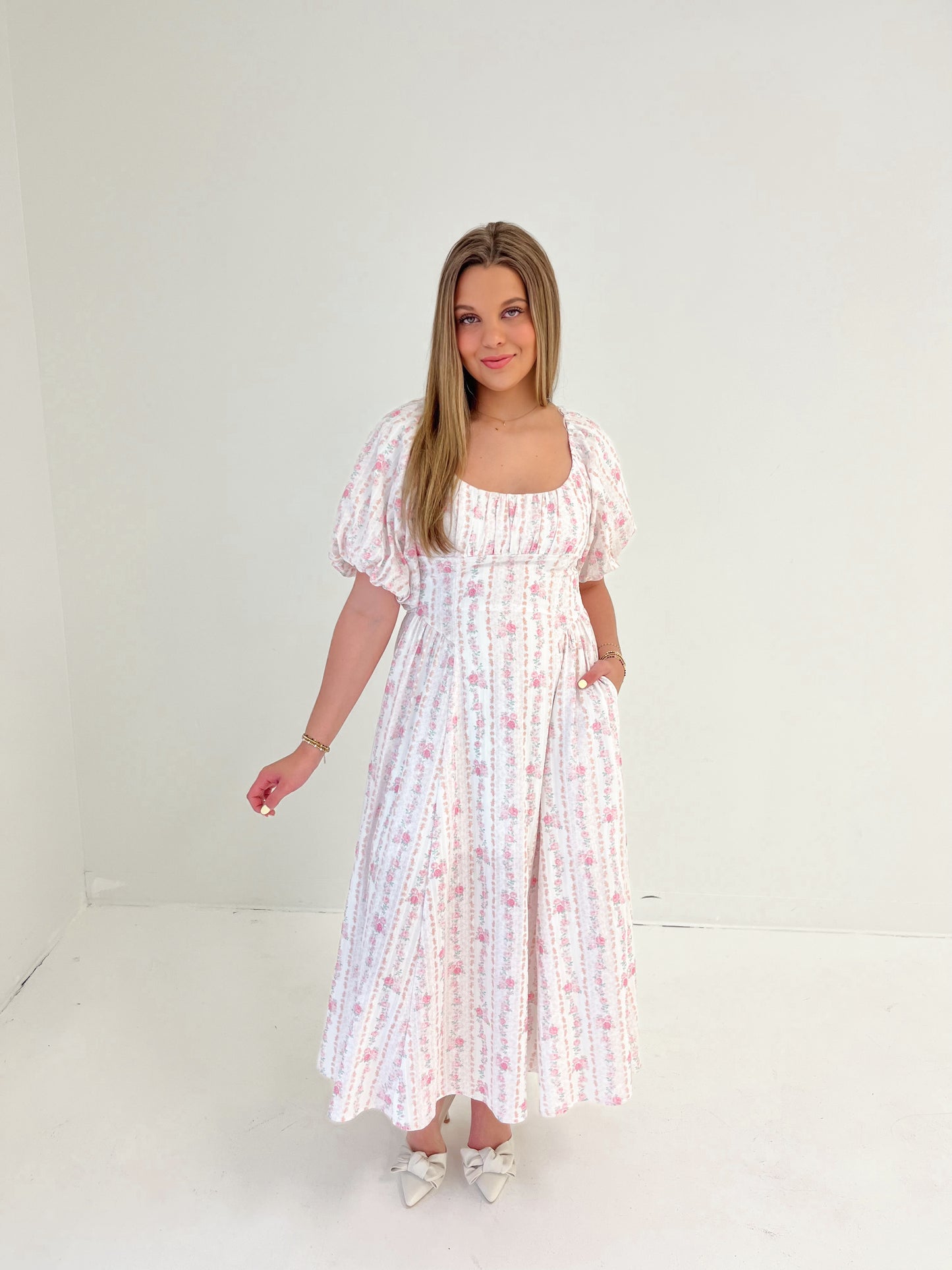 Pretty Petals Midi Dress | Pink Floral