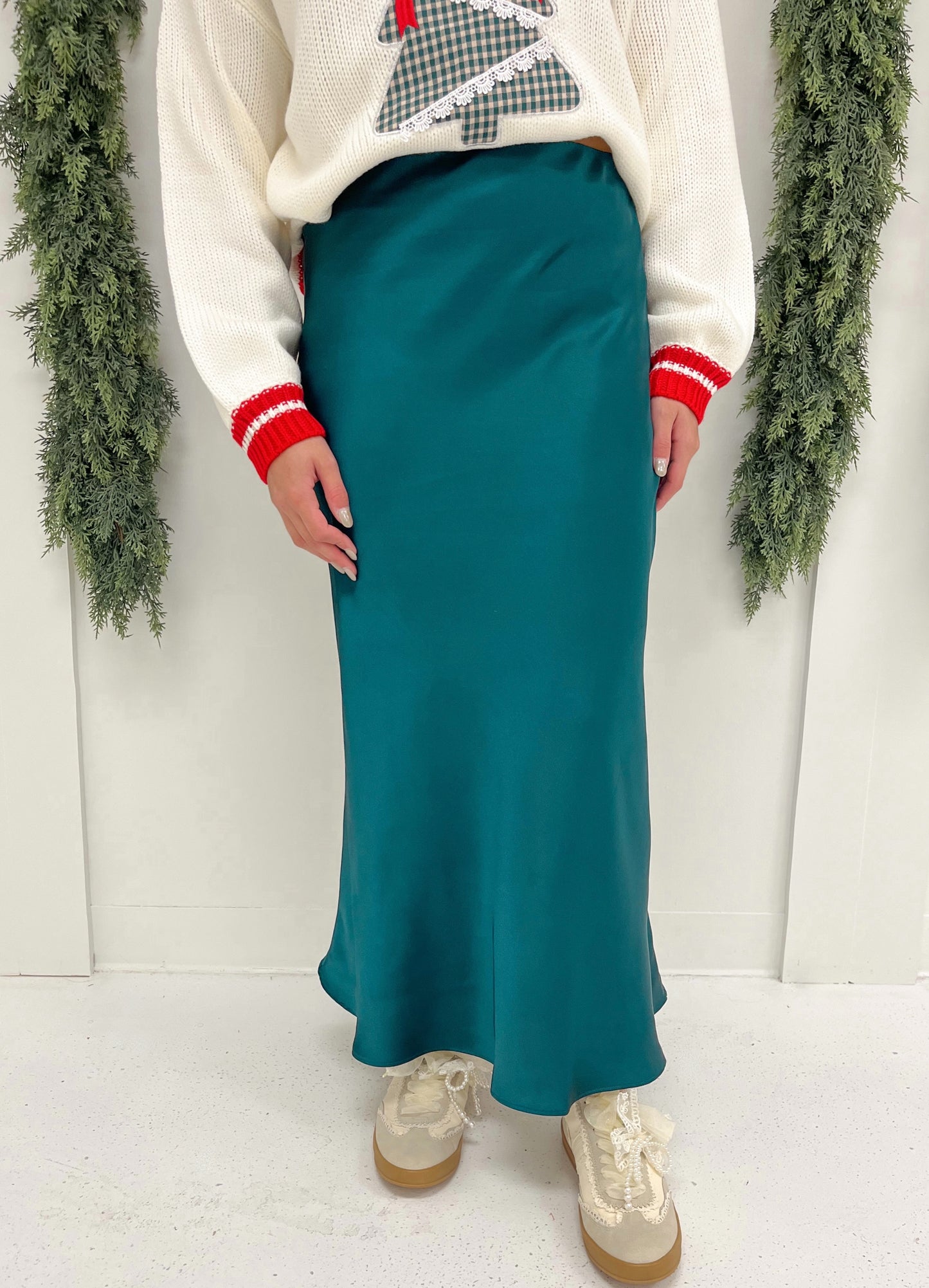 Emerald Muse Satin Skirt | Dark Green