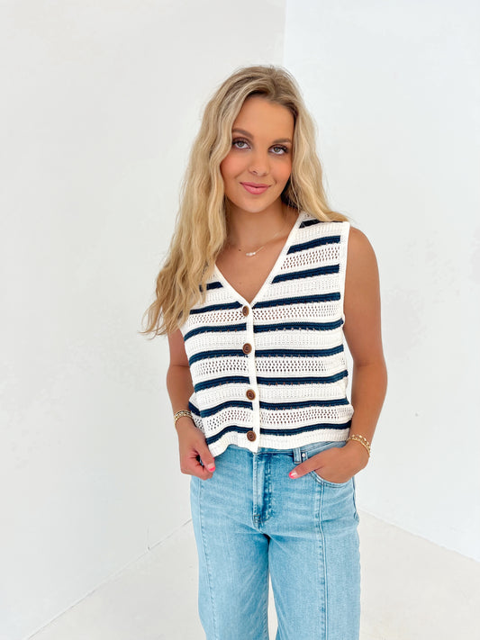 Stripe Hype Knit Sweater Vest | Ivory/Navy