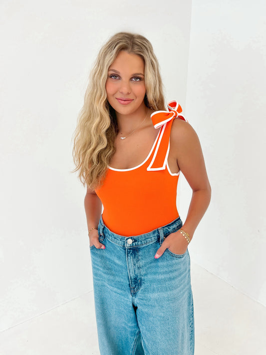 On The Sidelines Bodysuit | Sunkist/White
