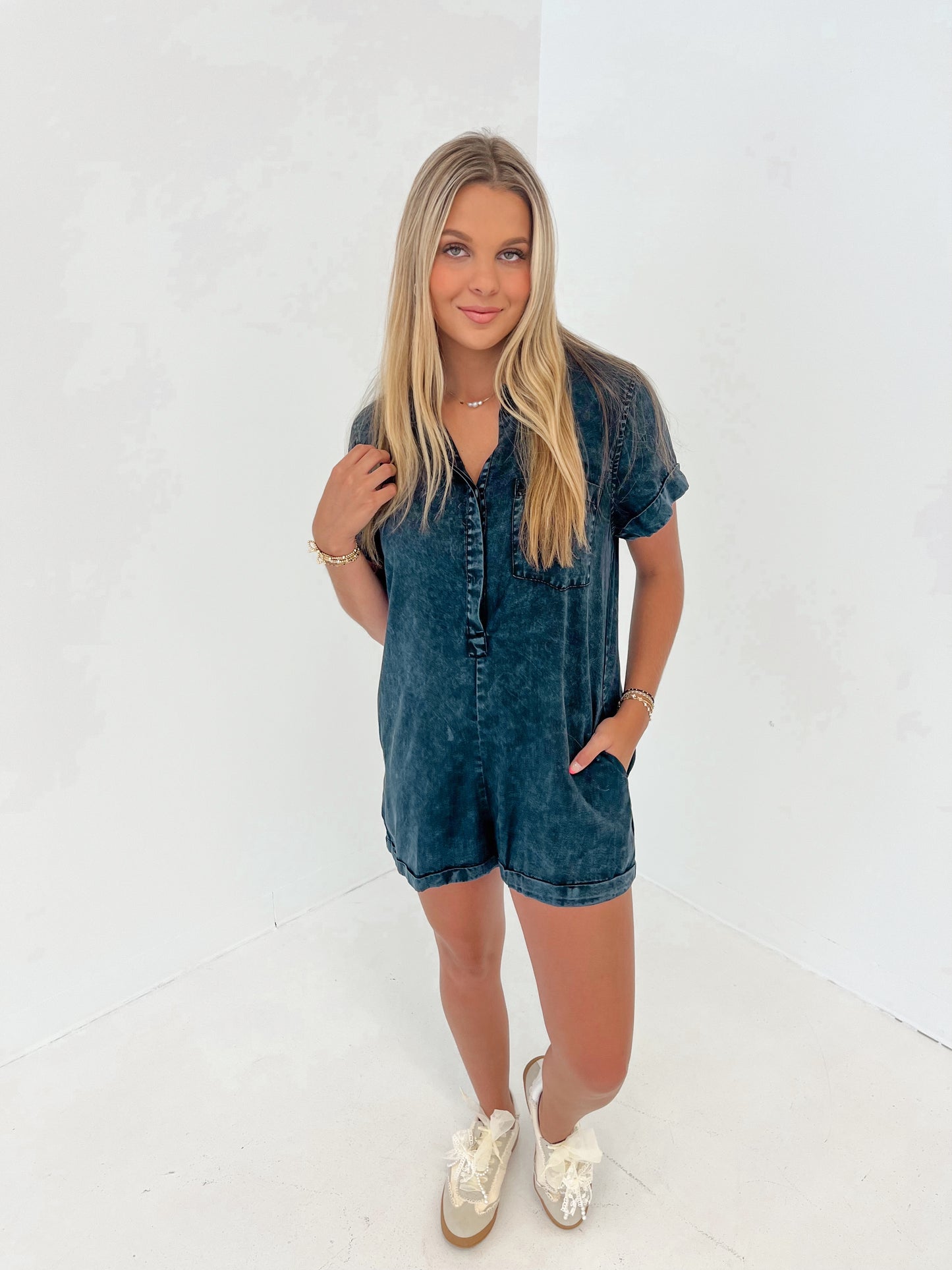 Urban Edge Romper | Washed Black