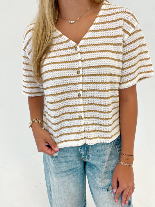 Casual Cool Striped Knit Top | Taupe/Off White