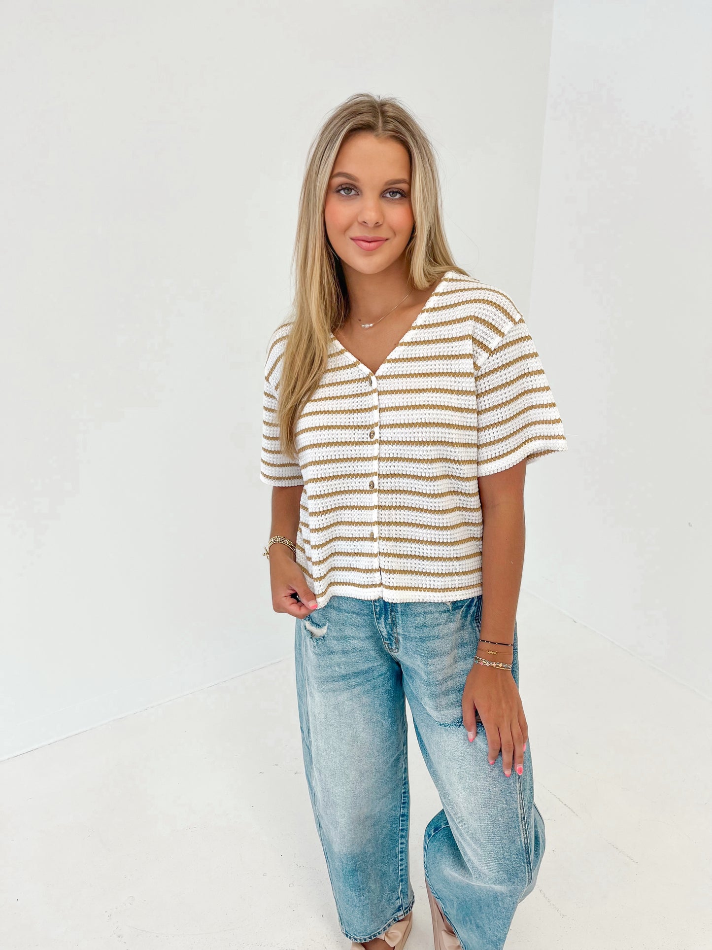 Casual Cool Striped Knit Top | Taupe/Off White