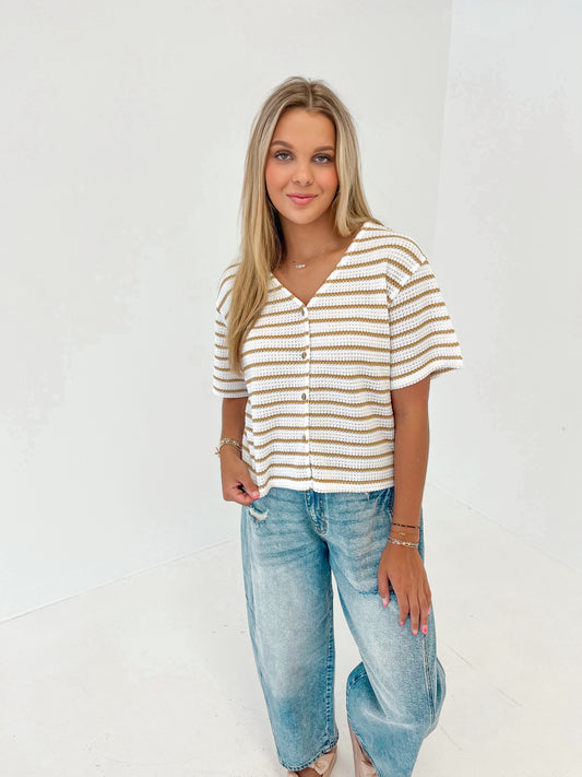 Casual Cool Striped Knit Top | Taupe/Off White