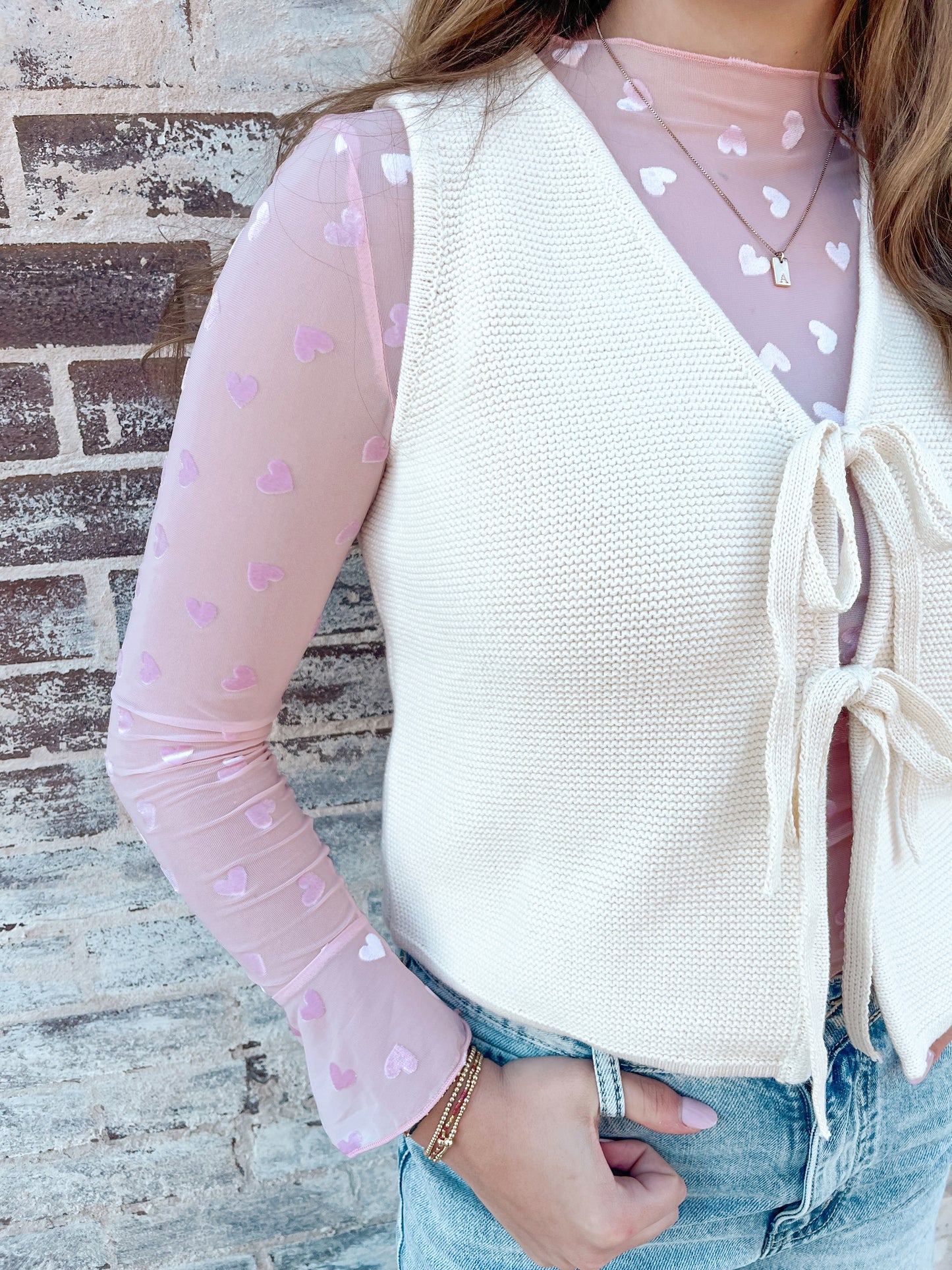 I Heart You Mesh Top | Pink