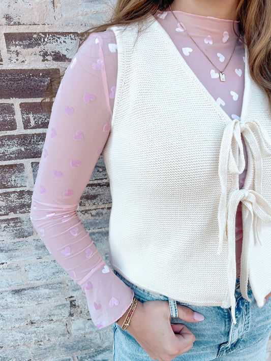 I Heart You Mesh Top | Pink