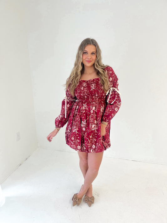 Printed In Style Mini Dress | Crimson