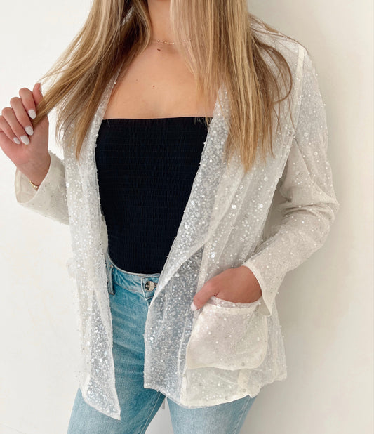 Lets' Party Sequin Blazer | White