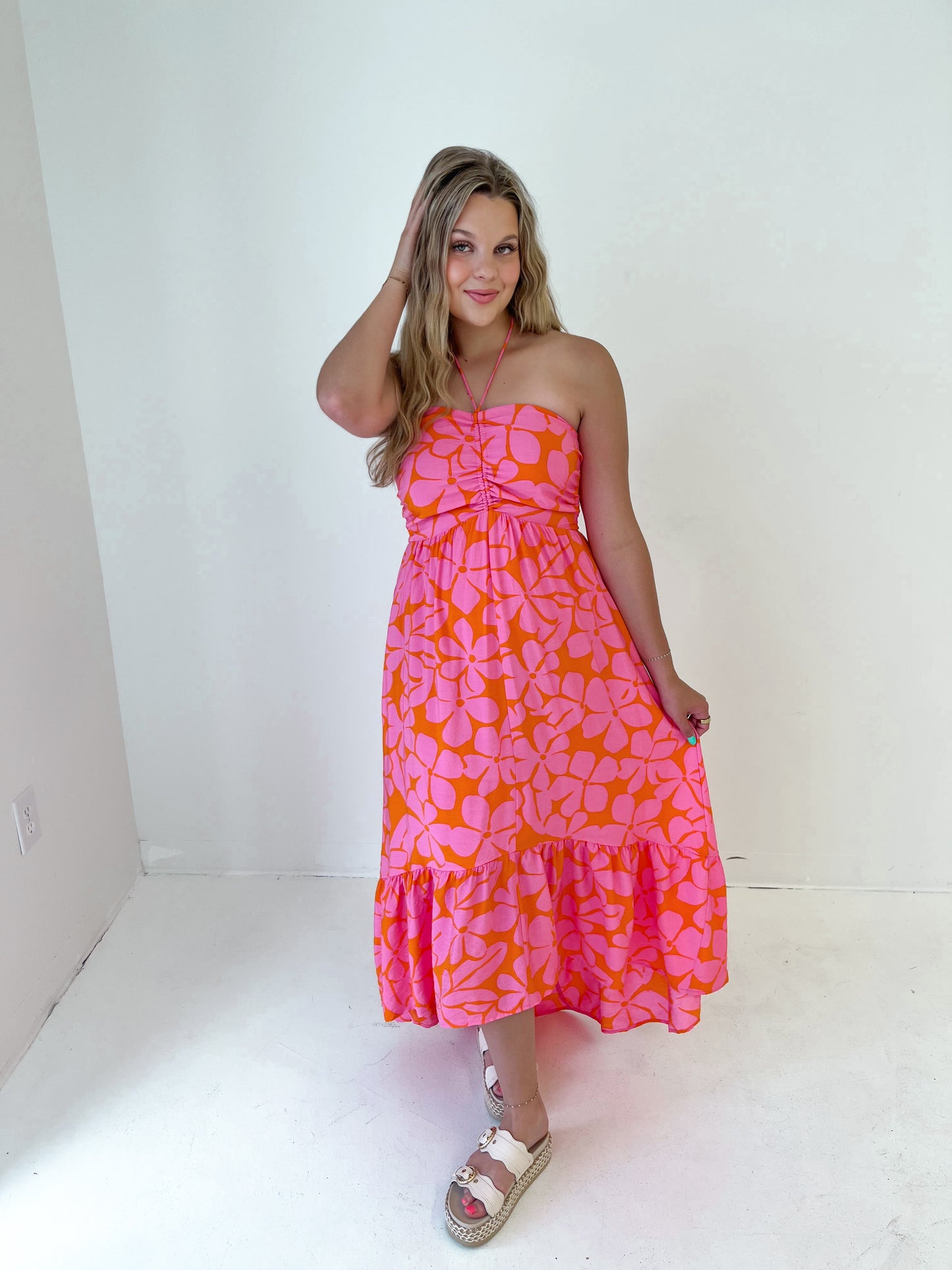Sunset Crush Midi Dress | Pink/Orange