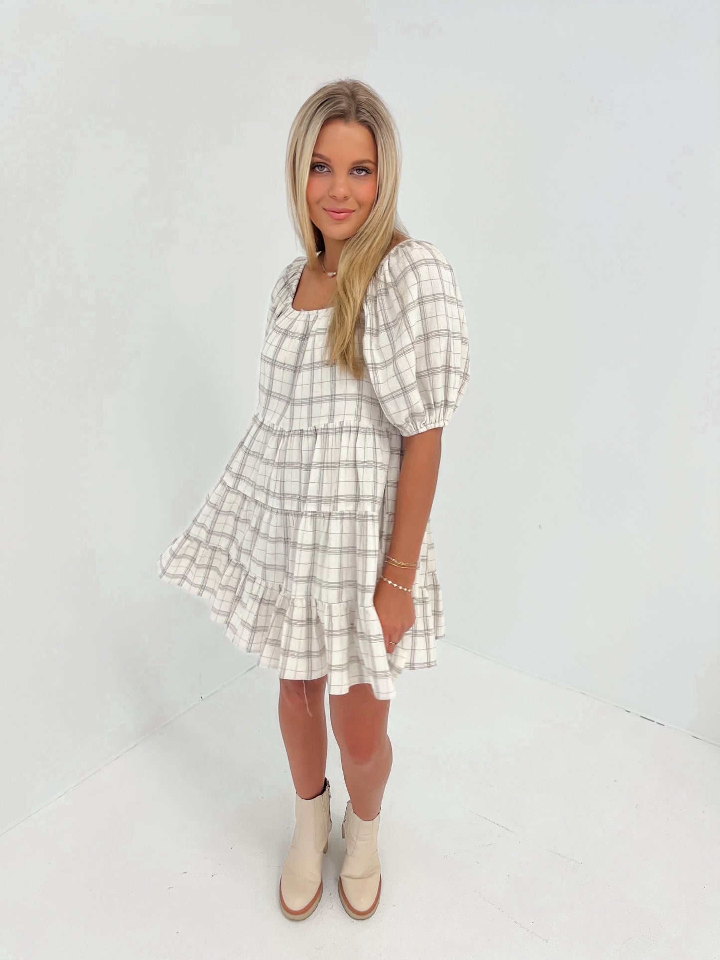 Minimal Muse Plaid Mini Dress | Cream/Chocolate
