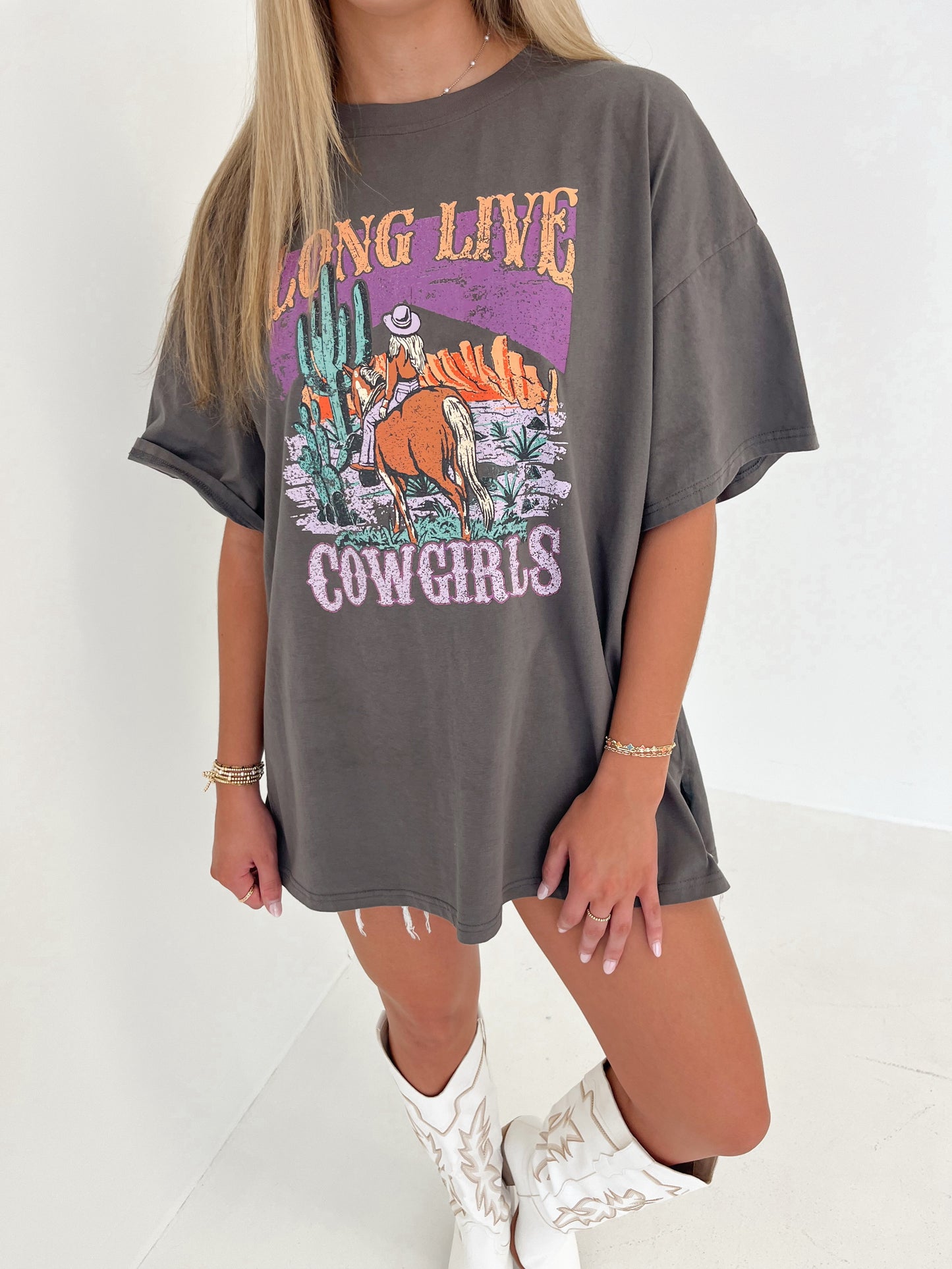 Long Live Cowgirls Oversized Tee | Charcoal
