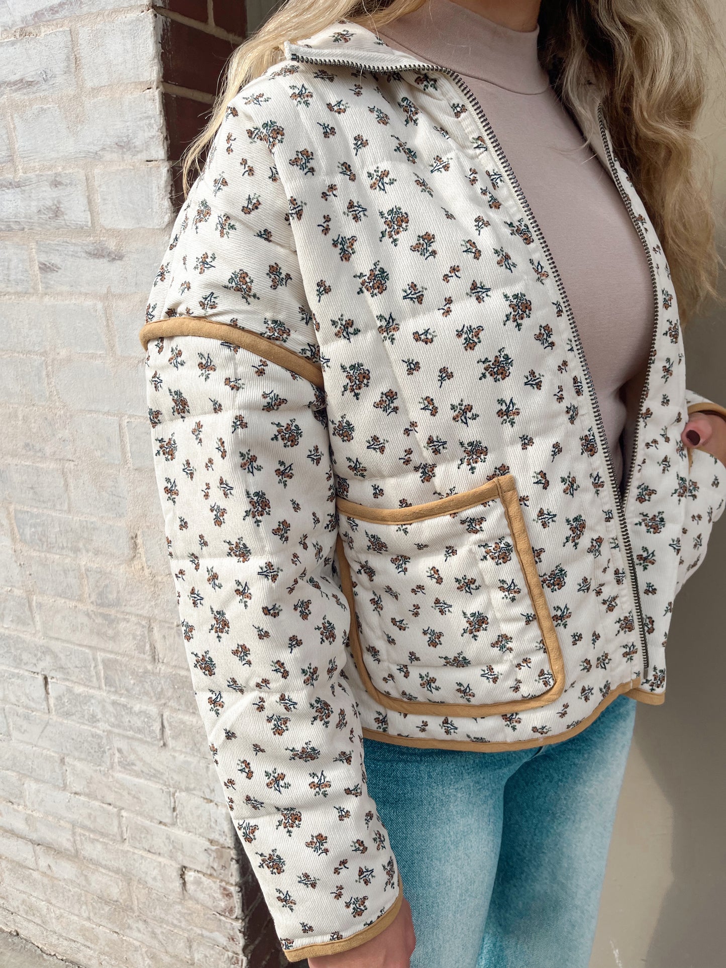 Pretty In Florals Bomber Jacket | Cream/Golden