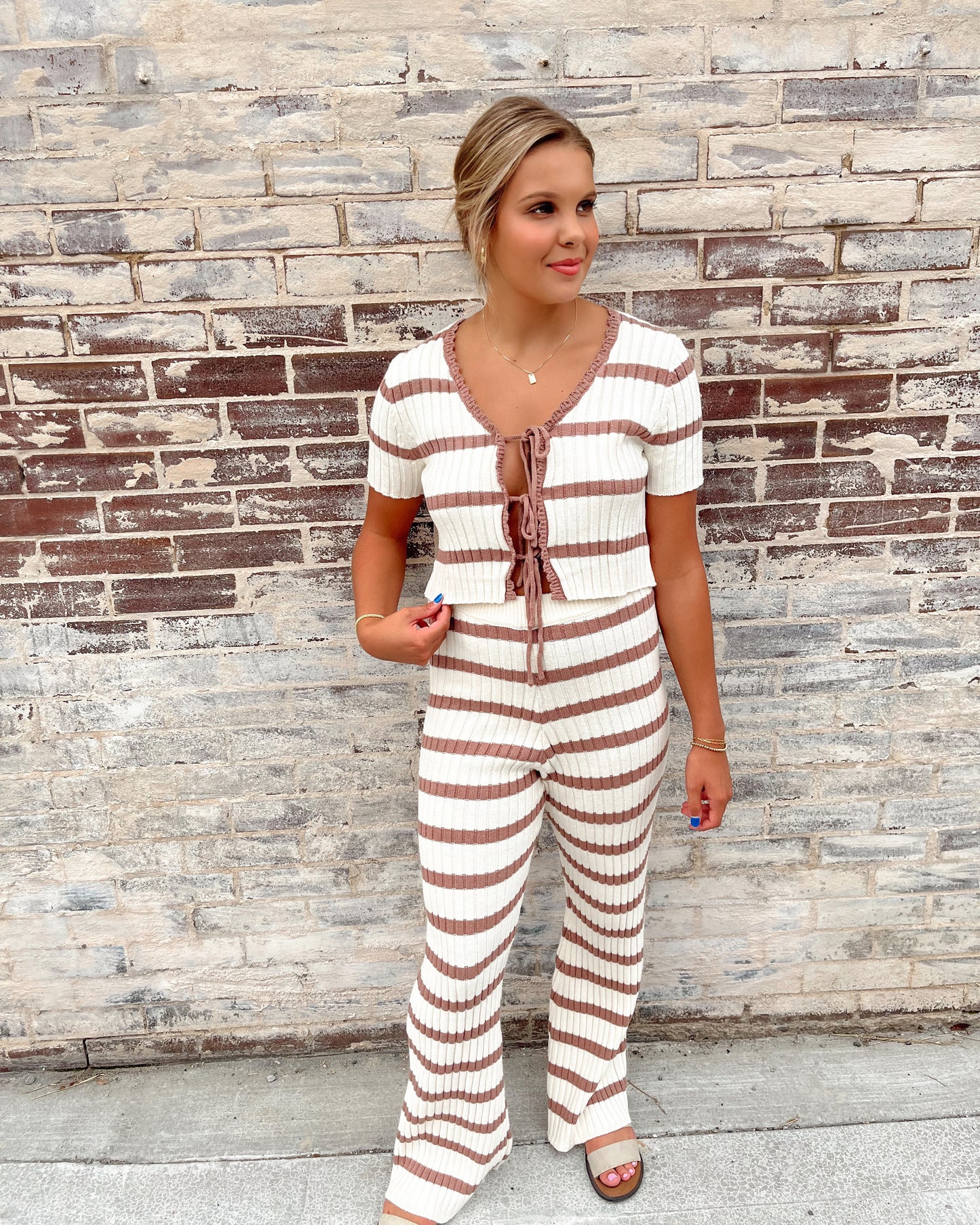 Fine Lines Stripe Knit Top | Mocha