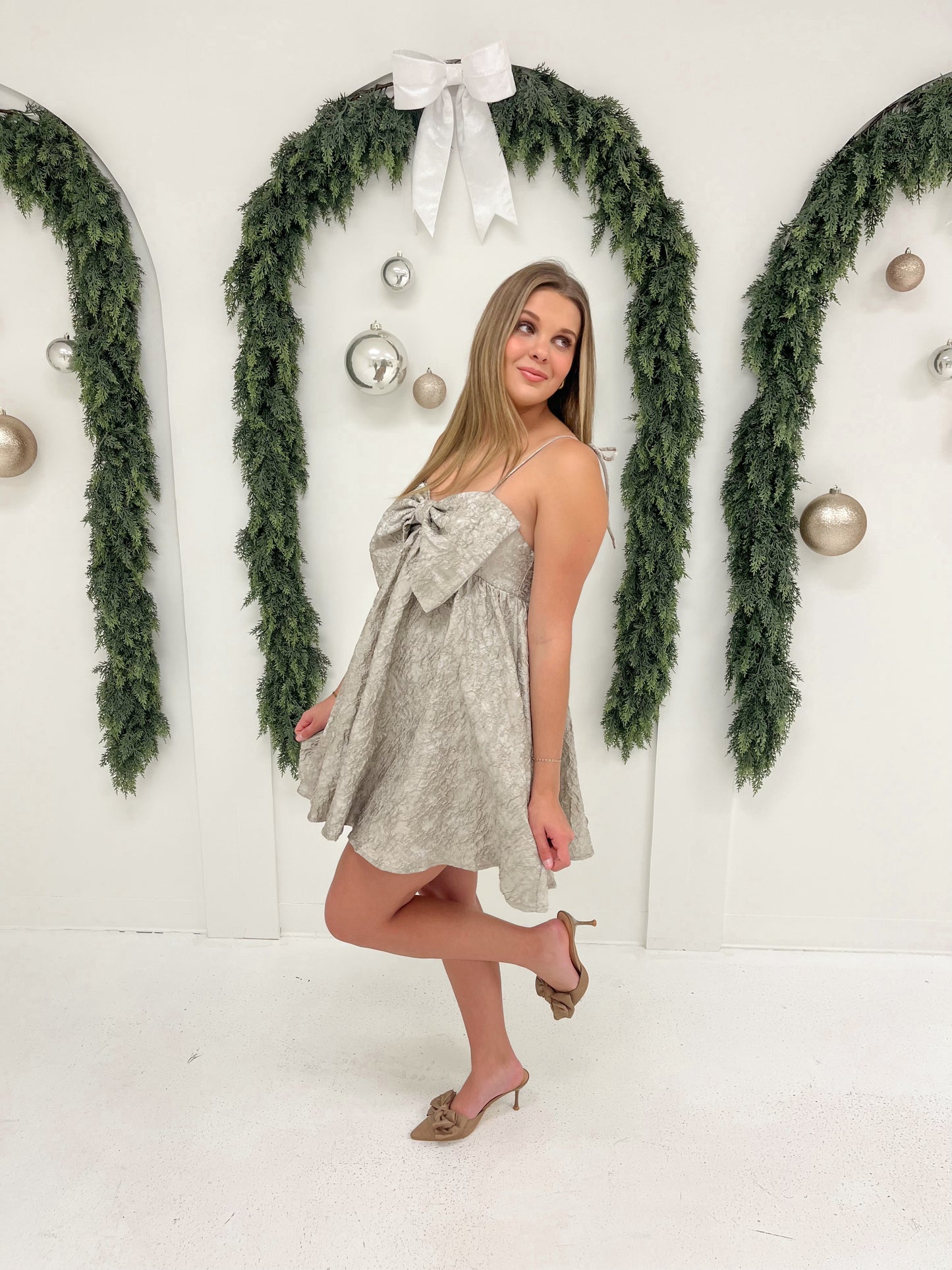 Bow Darling Mini Dress | Silver