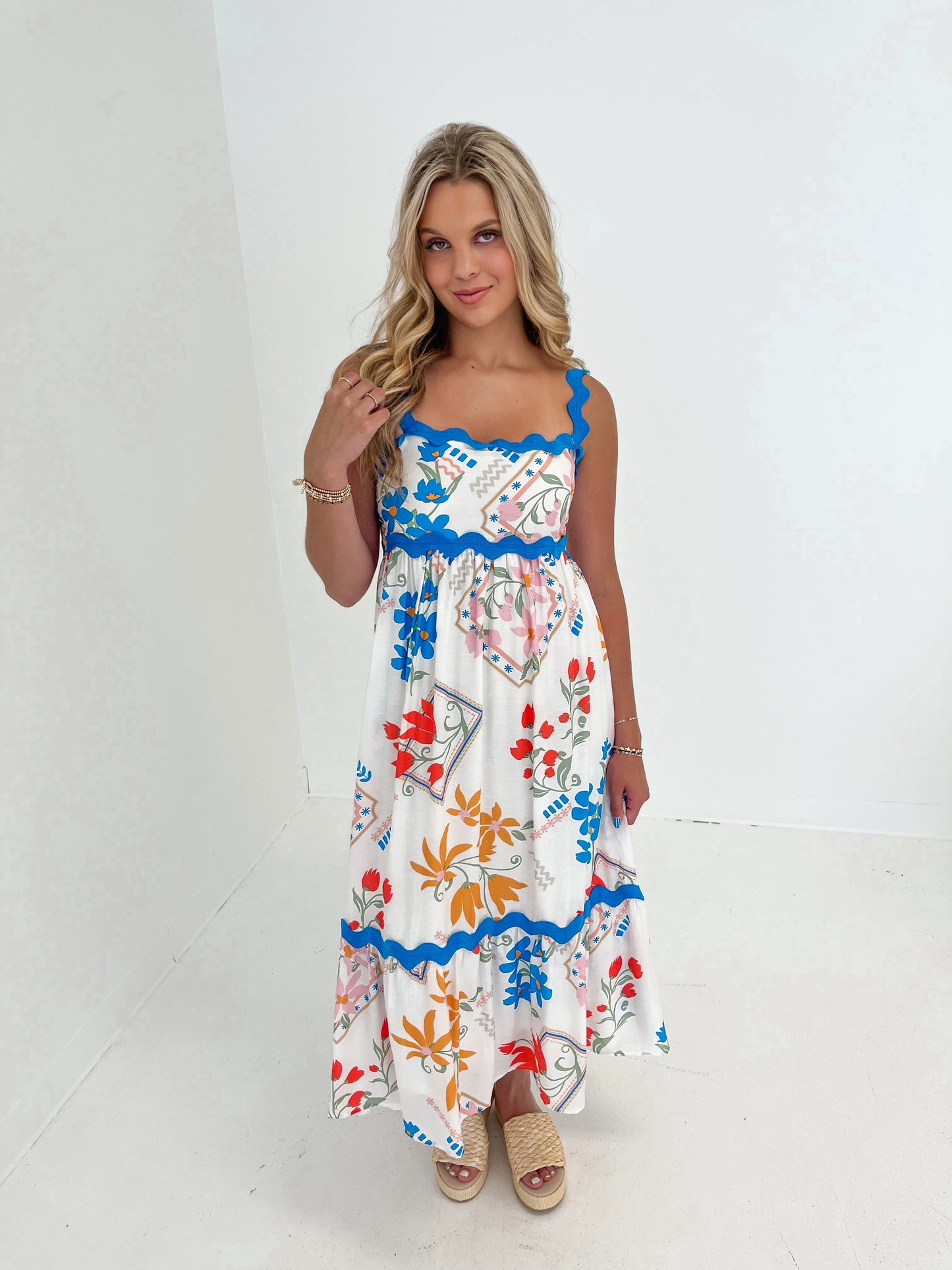 Tropical Flare Midi Dress | Ivory Multi